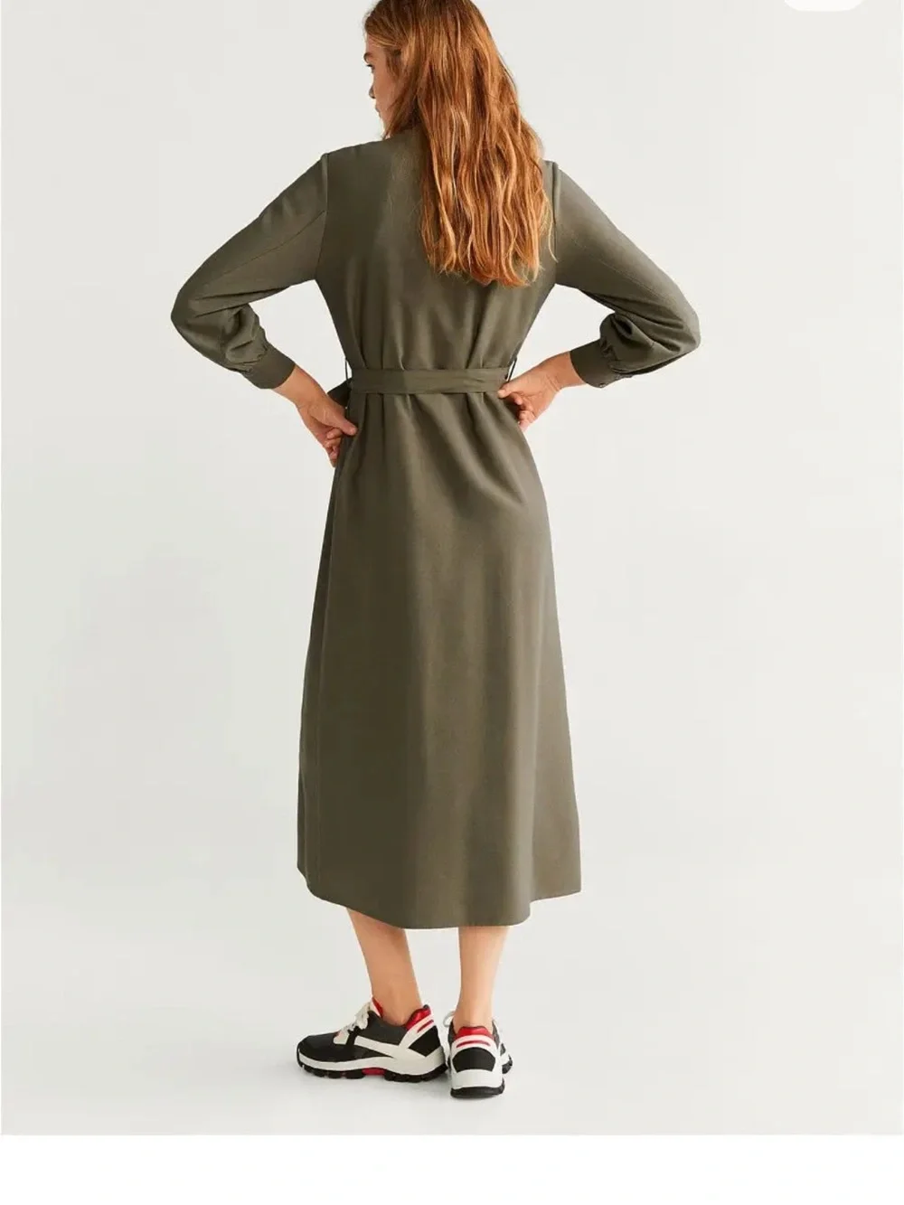 MNG khaki belted maxi shirt dress